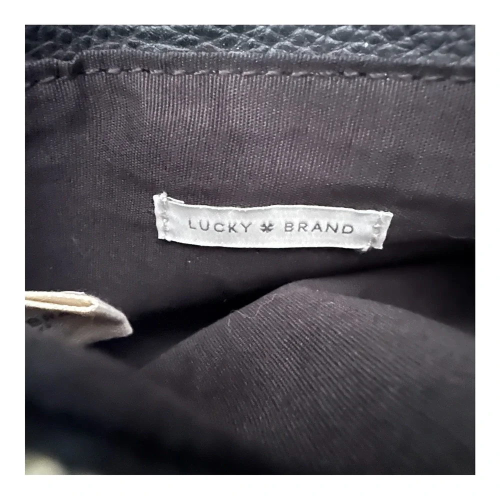 Lucky Brand Black Pebbled Leather Triple Compartment Crossbody Clutch Bag Brass